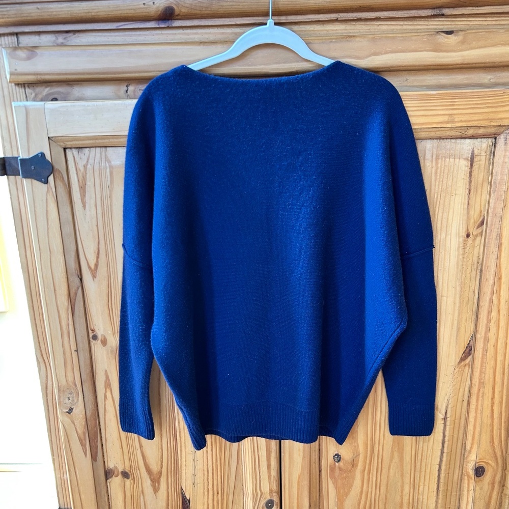 Lafayette 148 Sweater Boatneck Dolman Sleeve Soft Navy Blue Women Medium - Picture 3 of 5